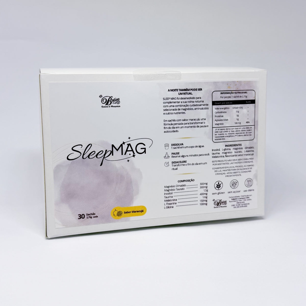 Sleep MAG, suplemento em sachê com magnésio, L-teanina e melatonina, caixa de frente