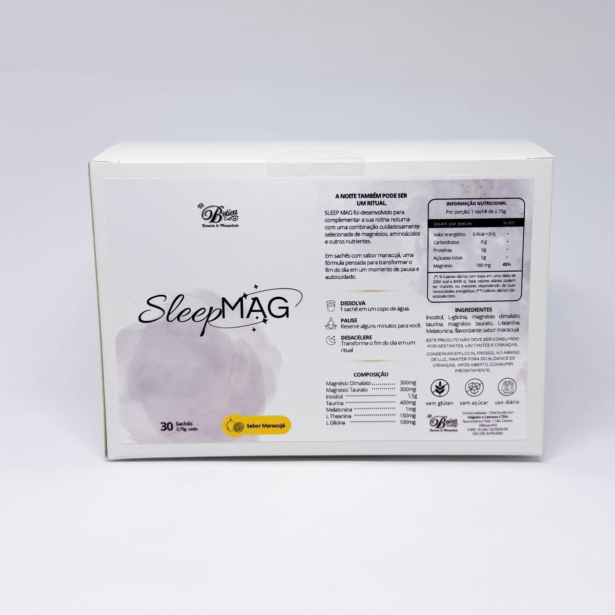 Sleep MAG La Botica, caixa com 30 sachês sabor maracujá, vista de frente em fundo claro